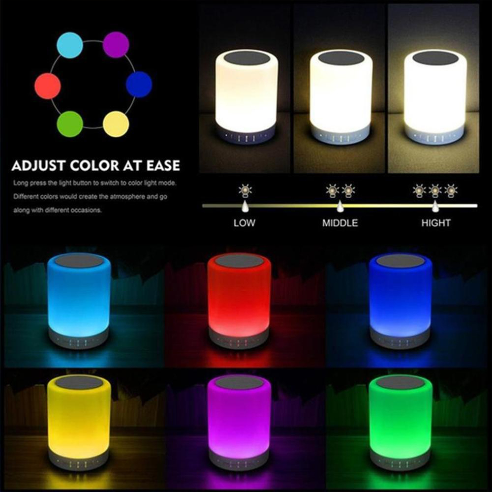 VEDO Portable Bluetooth Speaker Wireless Mini Player Touch Pat Light Colorful LED Night Light Bedside Table Lamp for Better Sleeps Warm light 9.3*12cm
