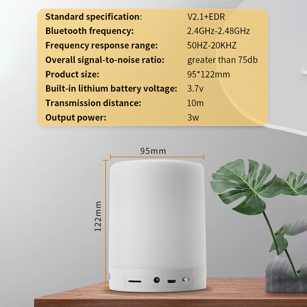 VEDO Portable Bluetooth Speaker Wireless Mini Player Touch Pat Light Colorful LED Night Light Bedside Table Lamp for Better Sleeps Warm light 9.3*12cm