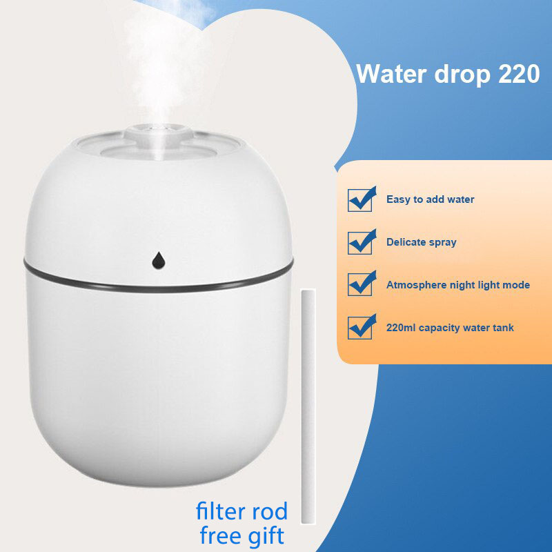 VEDO New Arrivals Portable Water Drop Humidifier USB Desktop Indoor Air Atomization Humidifier Household Mute Large Spray Humidifier 220ML Diffuser LED Lamp Diffuser Car Purifier LED N White one size