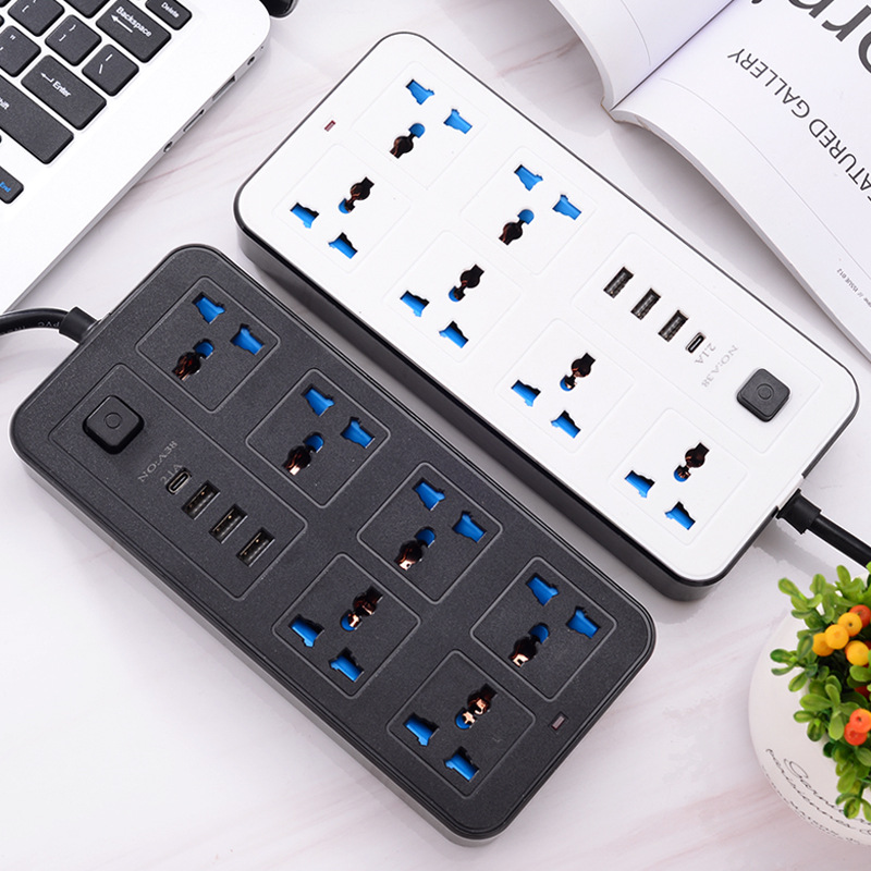 VEDO Universal Standard Plug Multi Adapter USB Socket 7 Port Power Strip 10A Fast Charging 3USB PD Extension Socket 7 Outlets Socket Adapter UK Electric Shock Prevention Device White UK