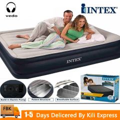 VEDO INTEX Airbed Inflatable Mattress with Built-in Pump Soft Durable Portable Folding Air Bed Queen Size Queen 5*6.66*1.1 ft Photo Color 5*6.66*1.1 ft