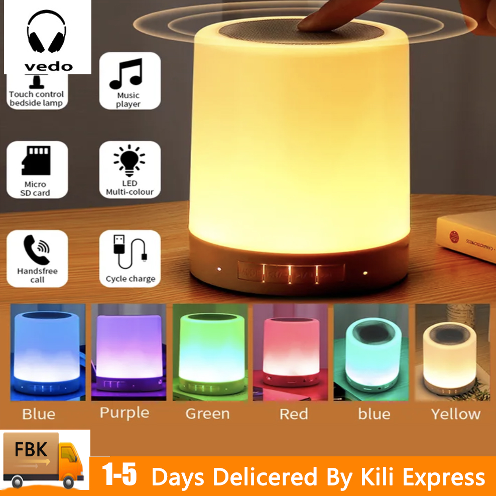 VEDO Portable Bluetooth Speaker Wireless Mini Player Touch Pat Light Colorful LED Night Light Bedside Table Lamp for Better Sleeps Warm light 9.3*12cm