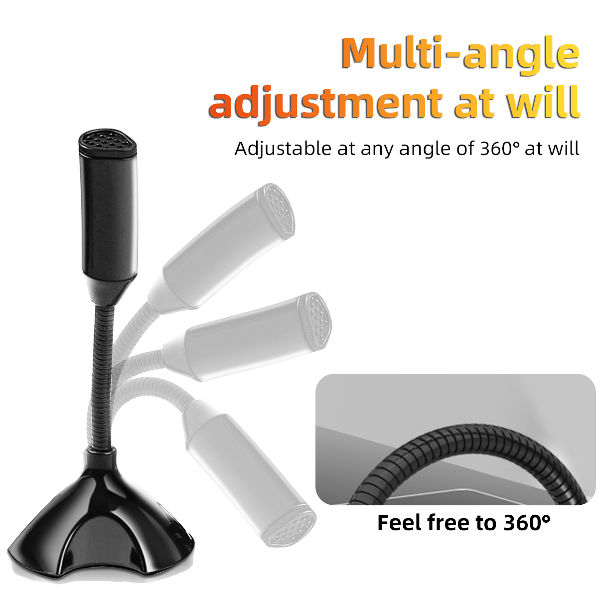 VEDO New Arrival Laptop Computer Microphone USB Microphones Adjustable Studio Singing Gaming Streaming Microphone Stand Mic With Holder Desktop Black