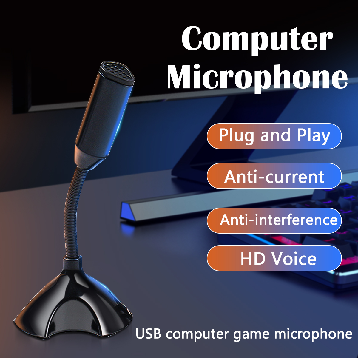 VEDO New Arrival Laptop Computer Microphone USB Microphones Adjustable Studio Singing Gaming Streaming Microphone Stand Mic With Holder Desktop Black