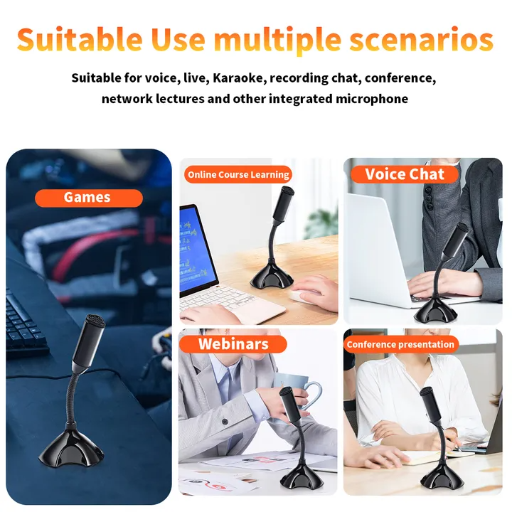 VEDO New Arrival Laptop Computer Microphone USB Microphones Adjustable Studio Singing Gaming Streaming Microphone Stand Mic With Holder Desktop Black
