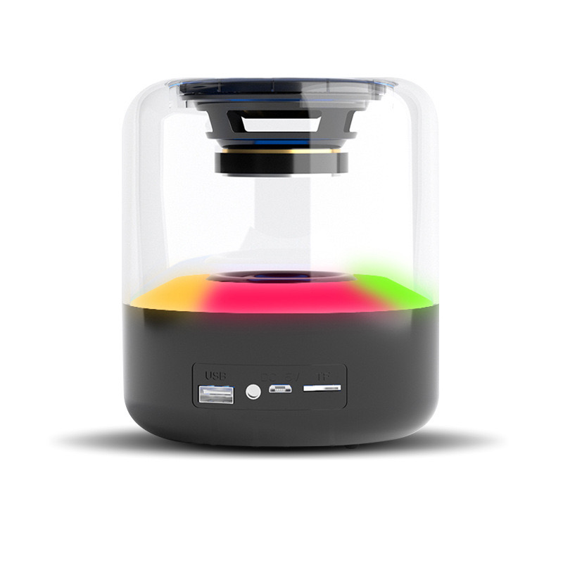 VEDO Intelligent AI Voice Colorful Light Glass Mini Subwoofer Bluetooth Speaker 360 Surround Sound Atmosphere Light High Quality B lack
