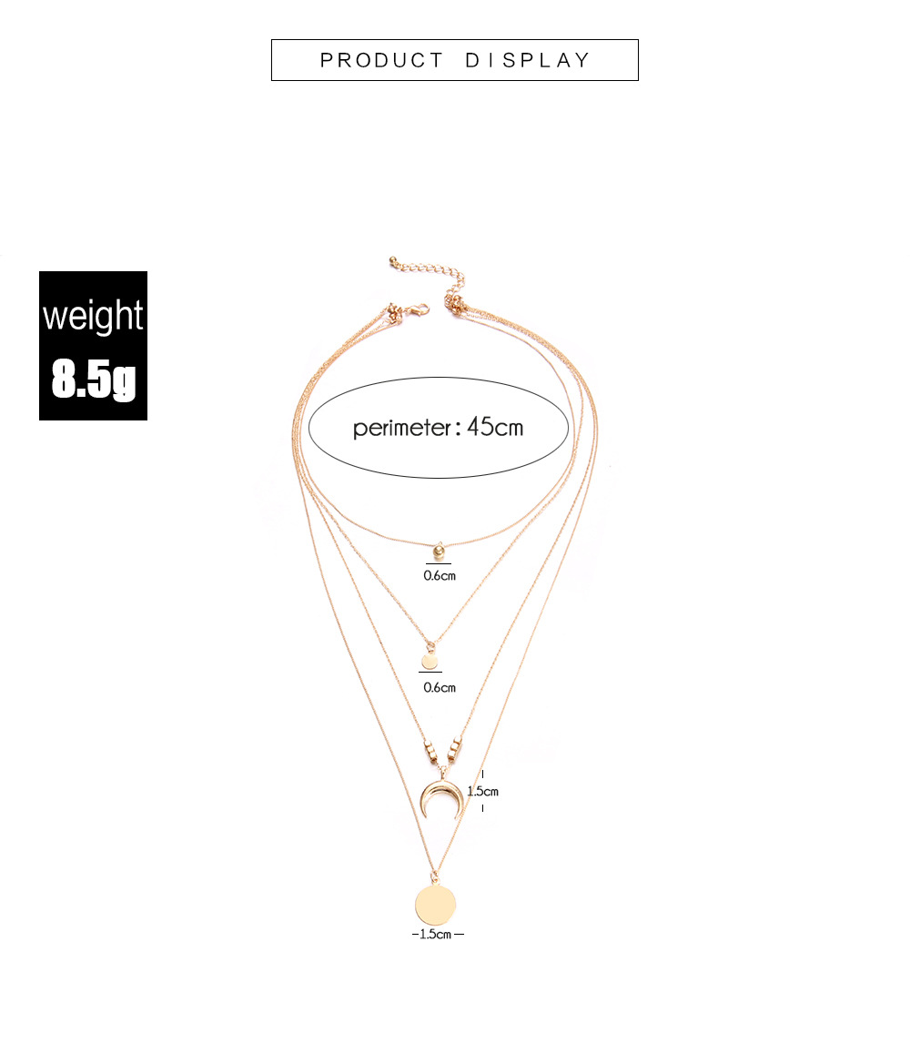 This year's popular niche design advanced sense of simple personality Fashionable multi-layer moon disc pendant women&apos;s necklace European and American accessories