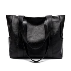 PU Leather Handbag Satchel Tote one shoulder simple big bag black one size