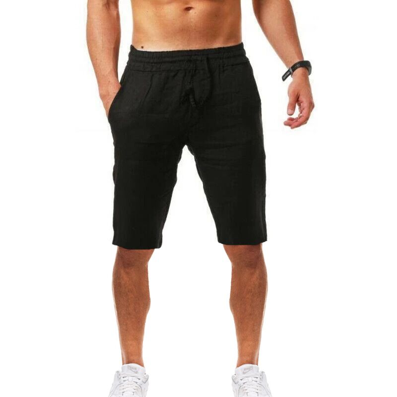 Men Cotton and Linen Trousers Linho Verao Calcas Dos Homens Com Cordao Loose Shorts