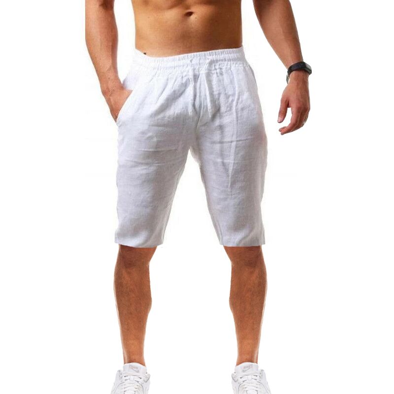 Men Cotton and Linen Trousers Linho Verao Calcas Dos Homens Com Cordao Loose Shorts