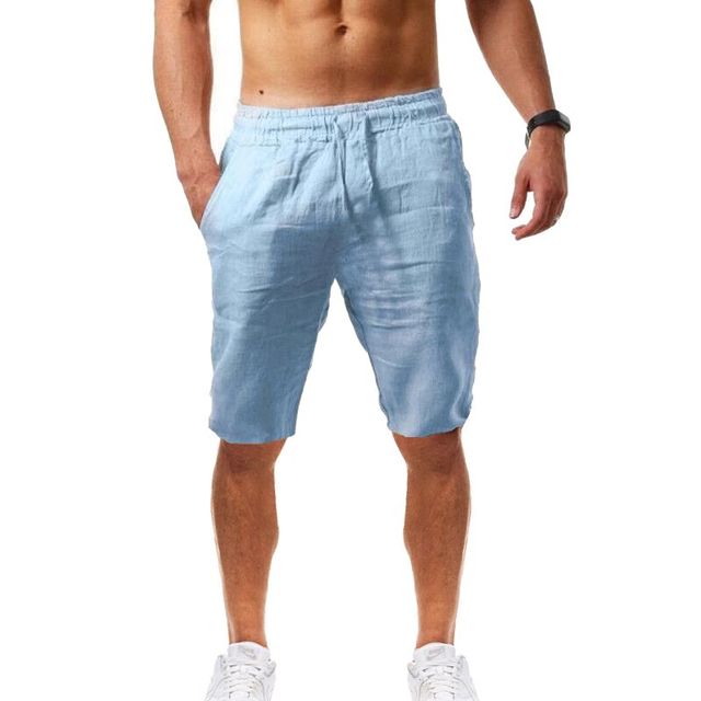 Men Cotton and Linen Trousers Linho Verao Calcas Dos Homens Com Cordao Loose Shorts