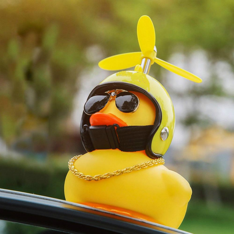 Car Duck with Helmet Broken Wind Small Yellow Duck Road Bike Motor  Interior Accessories