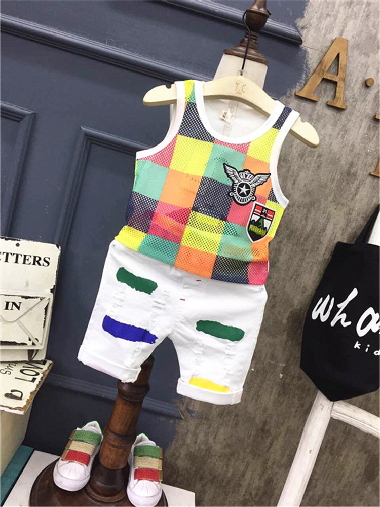 Summer Baby Boys Mesh hollow out Vest Top Shorts Pants Set Clothes Suits &amp; Blazers