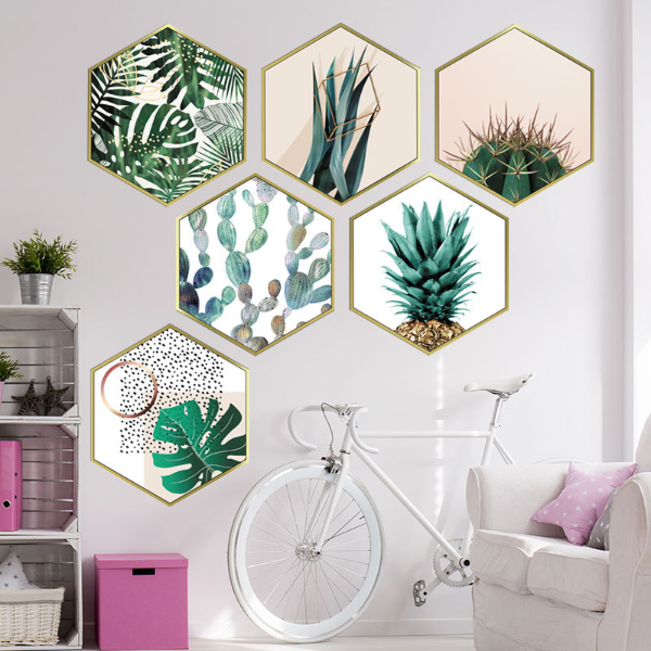 Green Plants Hexagon Photo Frame Wall sticker for Bedroom Living room Bedroom Wall Home Improvement