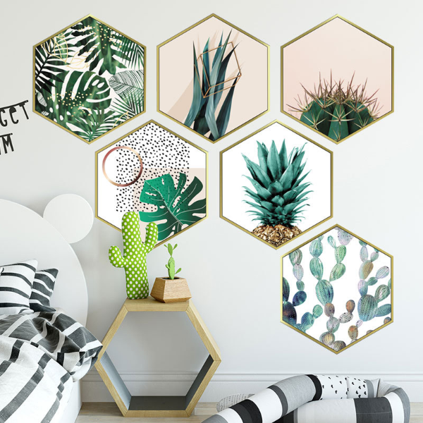 Green Plants Hexagon Photo Frame Wall sticker for Bedroom Living room Bedroom Wall Home Improvement