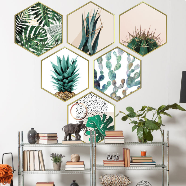 Green Plants Hexagon Photo Frame Wall sticker for Bedroom Living room Bedroom Wall Home Improvement