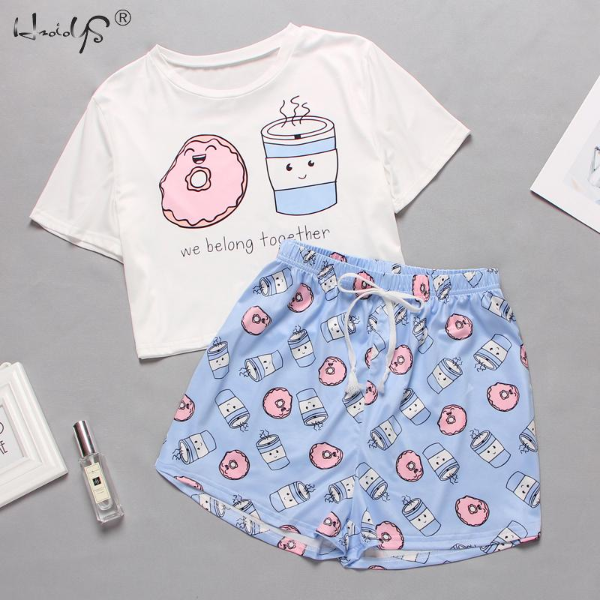 Women's Sleepwear Cute Cartoon Print Short Set Pajamas for Women  Pajama Set Sweet Short Sleepwear