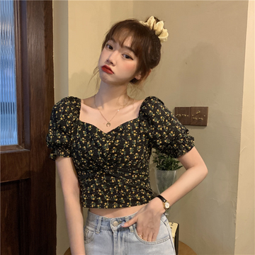 Women's Square Collar Short Shirt Summer 2021new Design Sense Niche