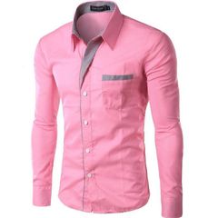 Fashion Camisa Masculina Long Sleeve Shirt Men Slim fit Design Formal Casual Shirts Pink XXL
