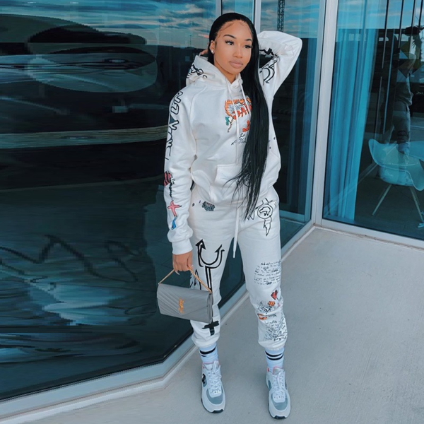 Graffiti Streetwear winter warm Two Piece Set Women Tracksuit Female Hoodies+Pants Women Matching   Suits & Separates