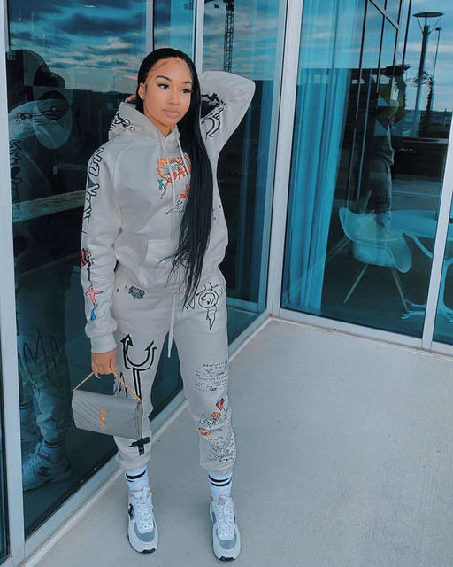 Graffiti Streetwear winter warm Two Piece Set Women Tracksuit Female Hoodies+Pants Women Matching   Suits & Separates