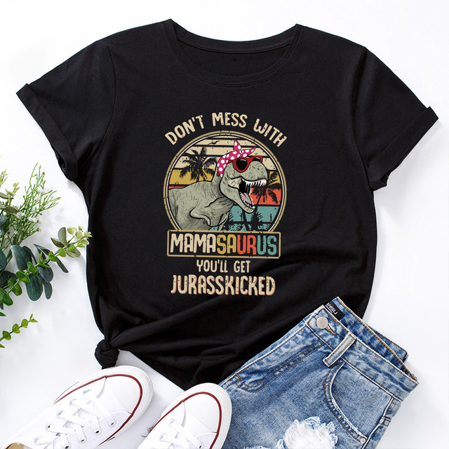 Don't Mess with MamaSaurus Womens Graphic Tees Cotton Short Sleeve Tops
