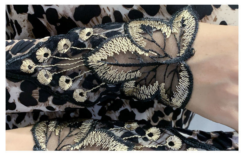 Blouse Women Women's Leopard Print Stud for Autumn and Winter Long-Sleeved Lace Embroidered  Tops