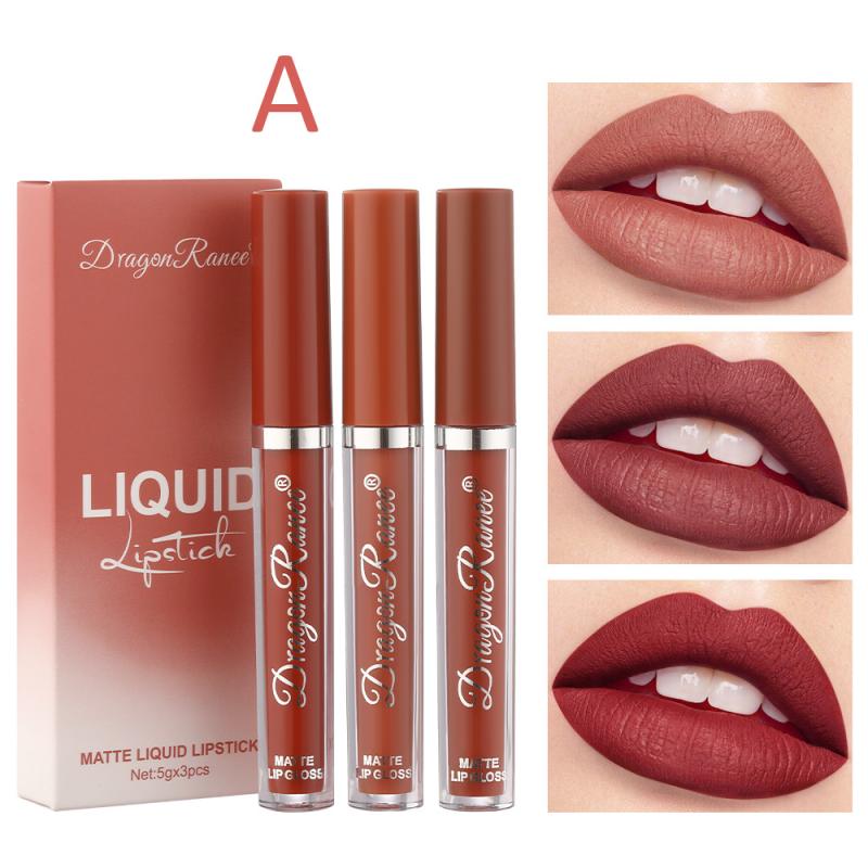3pcs Velvet Matte Lip Gloss Set Lip Tint Combo Waterproof Long-wear Liquid Lipstick Lip Colour Lips Makeup