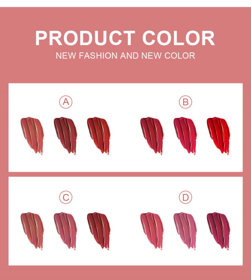 3pcs Velvet Matte Lip Gloss Set Lip Tint Combo Waterproof Long-wear Liquid Lipstick Lip Colour Lips Makeup