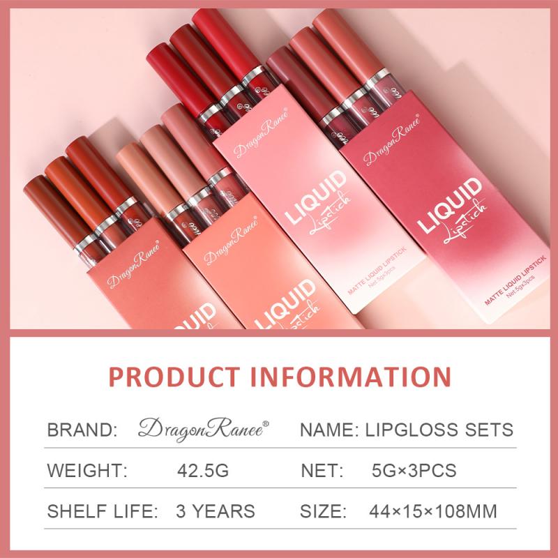 3pcs Velvet Matte Lip Gloss Set Lip Tint Combo Waterproof Long-wear Liquid Lipstick Lip Colour Lips Makeup