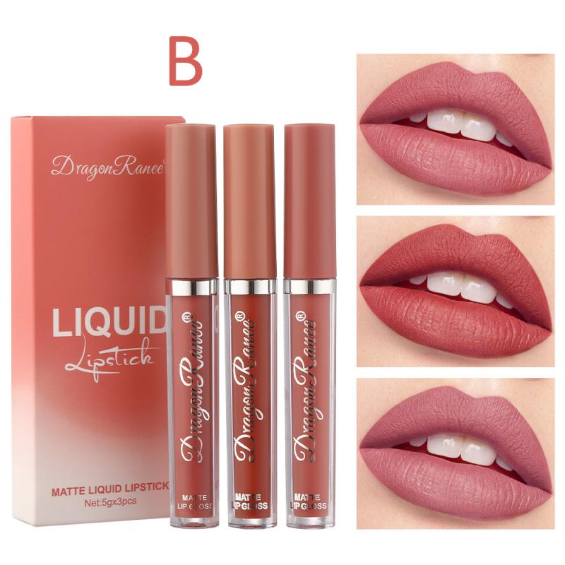 3pcs Velvet Matte Lip Gloss Set Lip Tint Combo Waterproof Long-wear Liquid Lipstick Lip Colour Lips Makeup