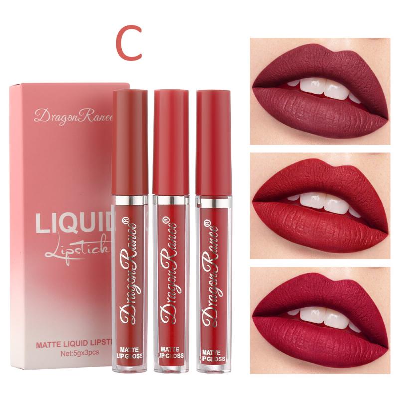 3pcs Velvet Matte Lip Gloss Set Lip Tint Combo Waterproof Long-wear Liquid Lipstick Lip Colour Lips Makeup
