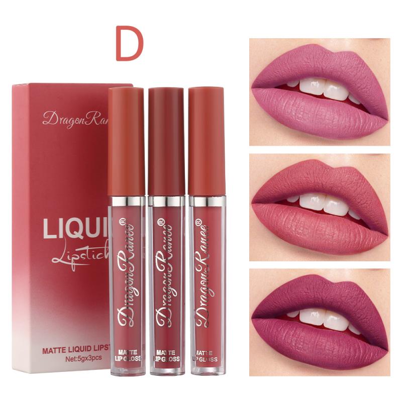 3pcs Velvet Matte Lip Gloss Set Lip Tint Combo Waterproof Long-wear Liquid Lipstick Lip Colour Lips Makeup