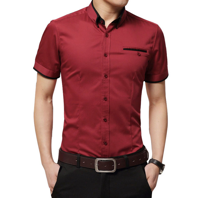 Men Casual Short Sleeved Solid shirt Slim Fit Male Social Business Dress Shirt Shirts