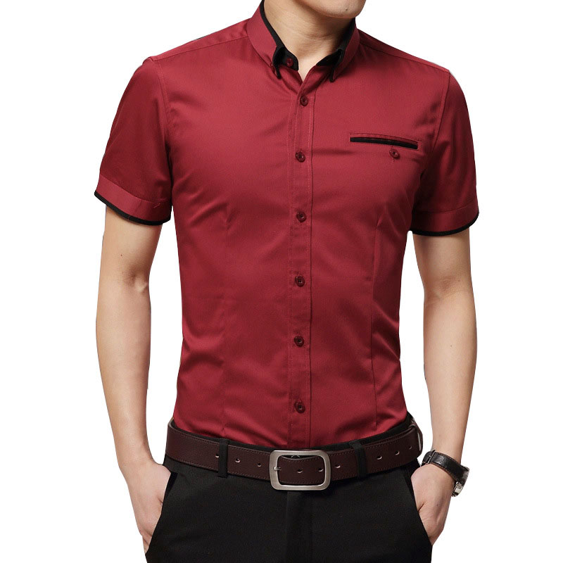 Men Casual Short Sleeved Solid shirt Slim Fit Male Social Business Dress Shirt Shirts
