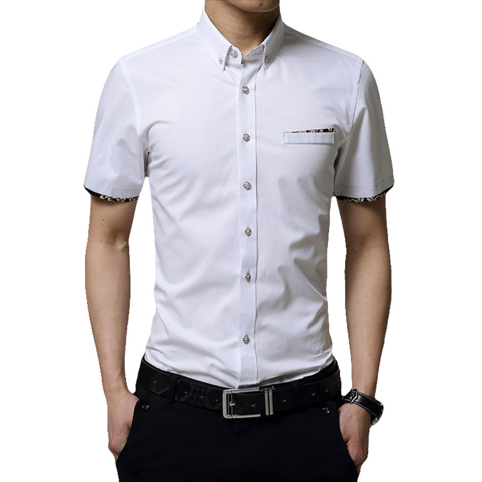 Men Casual Short Sleeved Solid shirt Slim Fit Male Social Business Dress Shirt Shirts