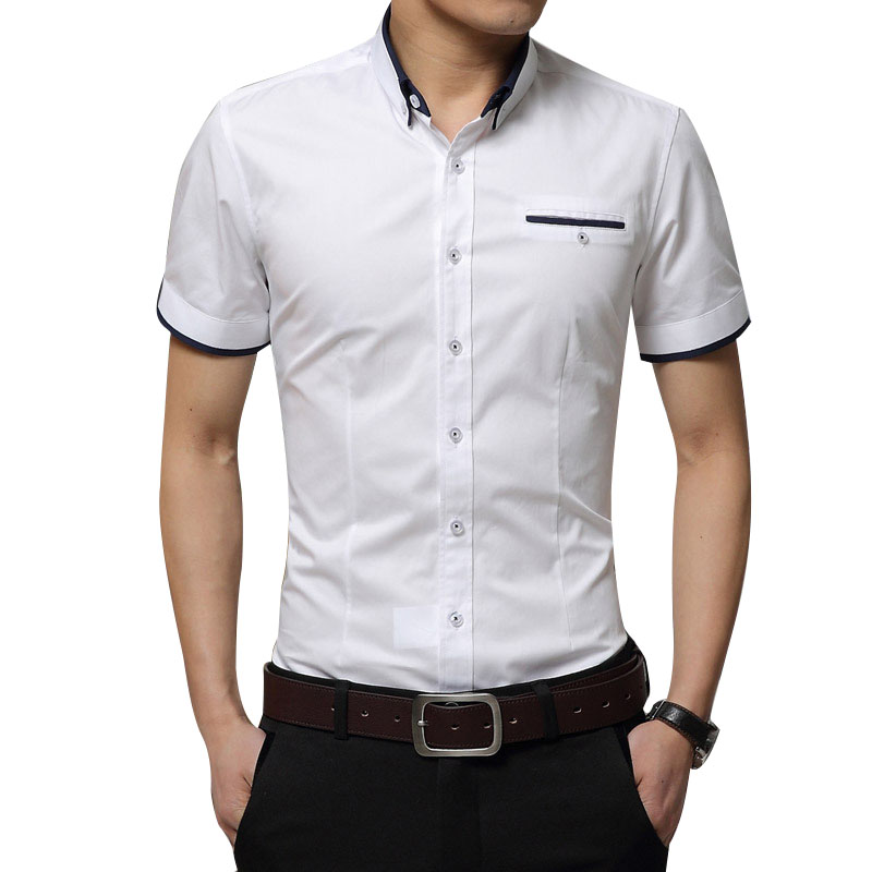 Men Casual Short Sleeved Solid shirt Slim Fit Male Social Business Dress Shirt Shirts