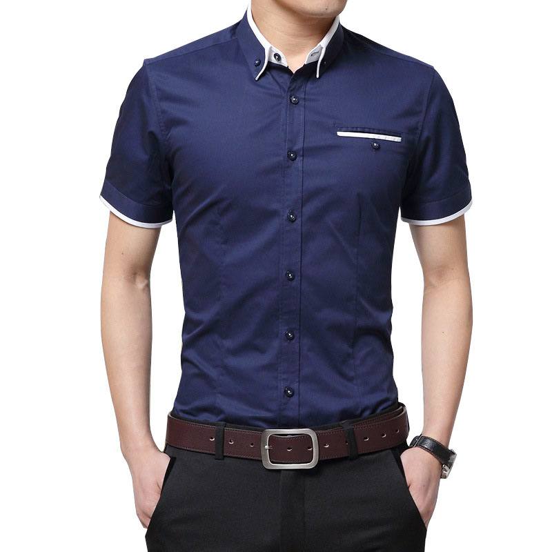 Men Casual Short Sleeved Solid shirt Slim Fit Male Social Business Dress Shirt Shirts