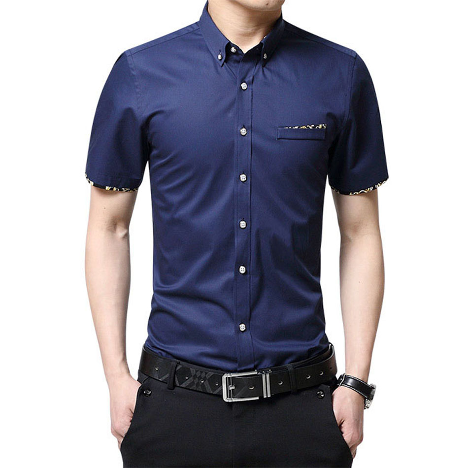 Men Casual Short Sleeved Solid shirt Slim Fit Male Social Business Dress Shirt Shirts