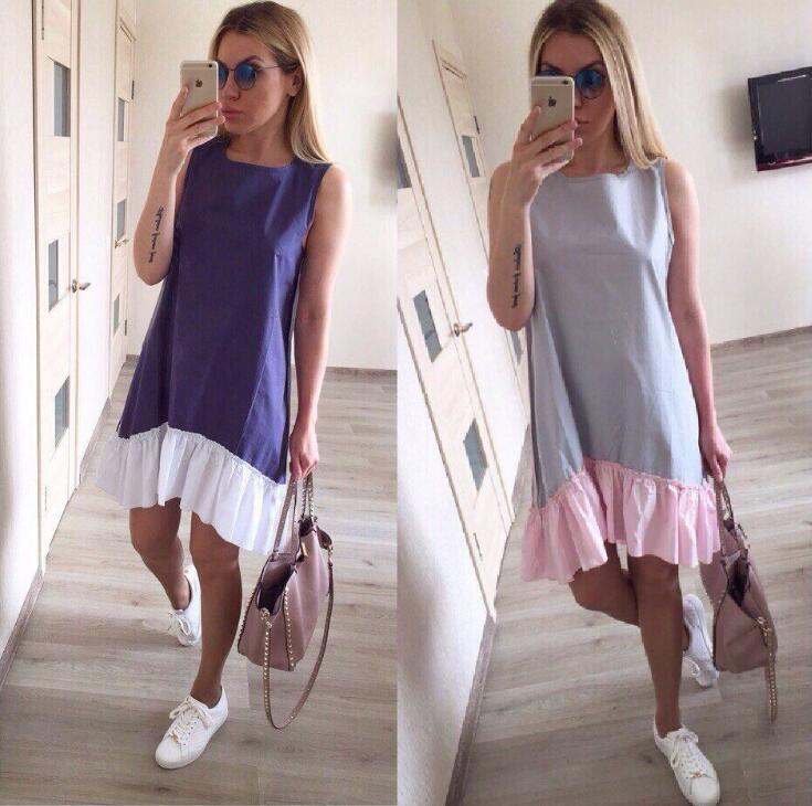 Summer Dresses 2021 Casual Loose Patchwork Sleeveless Ruffles O-Neck Mini Dress Fashion Skirts