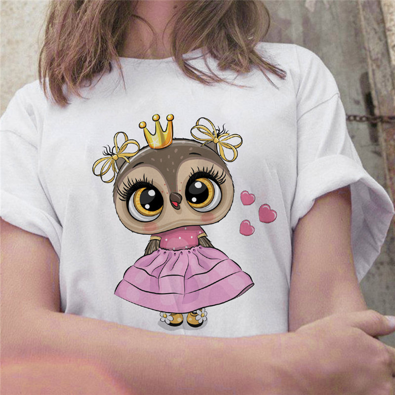 True Fashion Trend New Cotton T-shirt Woman Cute Owl Graphic Printed Female Shirt Casual Harajuku Crew Tops