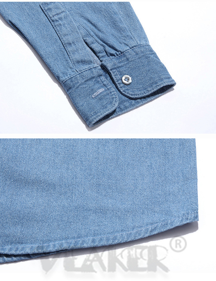New Autumn Mens Denim Shirt Cotton Jeans Shirt Fashion Slim Long Sleeve Cowboy Shirt Stylish Wash Shirts