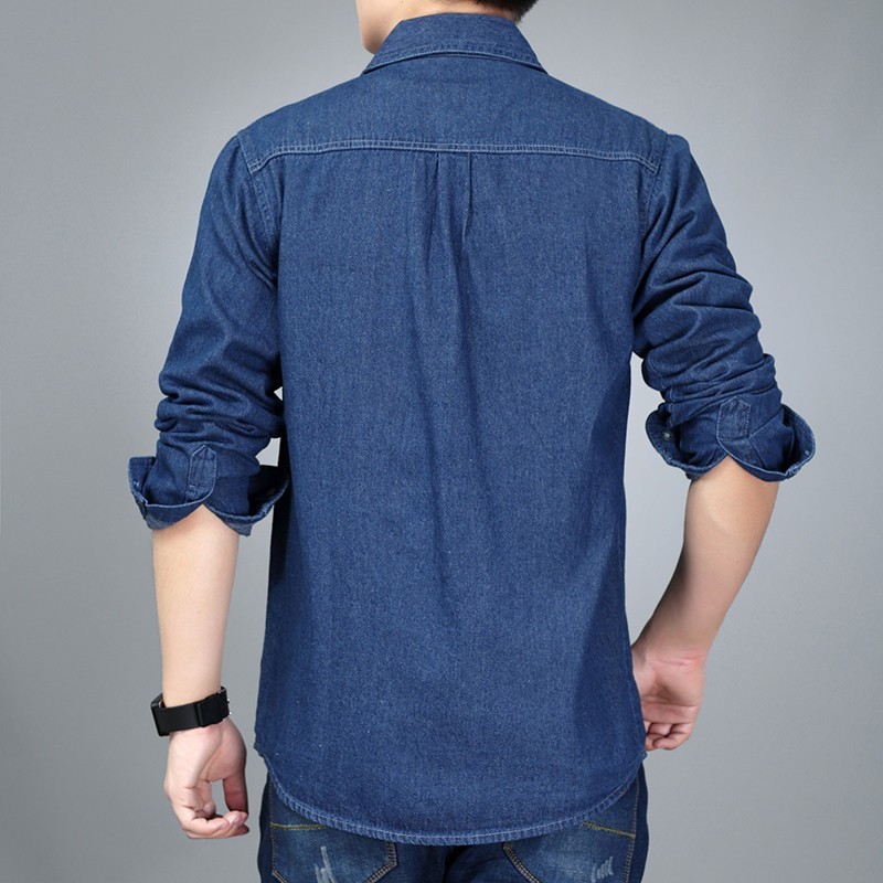New Autumn Mens Denim Shirt Cotton Jeans Shirt Fashion Slim Long Sleeve Cowboy Shirt Stylish Wash Shirts