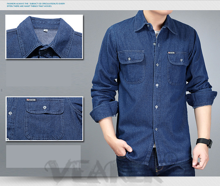 New Autumn Mens Denim Shirt Cotton Jeans Shirt Fashion Slim Long Sleeve Cowboy Shirt Stylish Wash Shirts