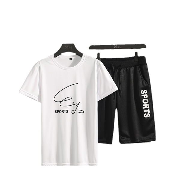 New Men's Tracksuit Crewneck Printed Casual T-shirt and Short Suit Suits & Blazers