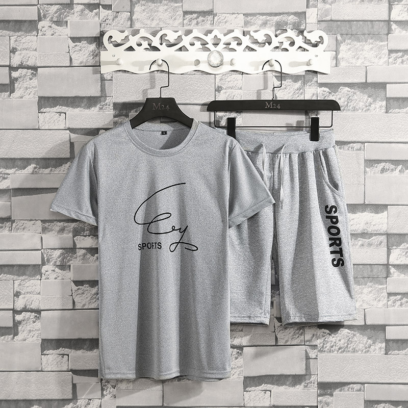 New Men's Tracksuit Crewneck Printed Casual T-shirt and Short Suit Suits & Blazers