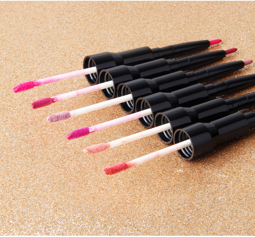 QIBEST Waterproof Lip Gloss Matte Lip Liner 2 in 1 Double Head Long-lasting Lipliner Nude Liquid Lipstick Pen Makeup