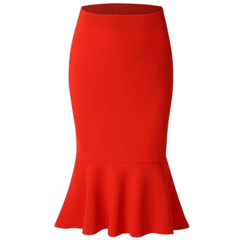 Summer Fashion Women High Waist Mermaid Skirt Lady Office Wear Skirt Solid Color Large Skirts