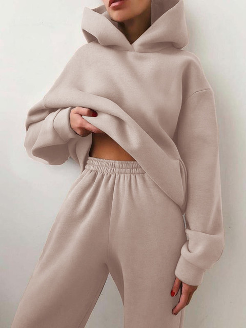 Autumn Winter Women Sweat Suits Crop Top Oversize Hoodies Set  Suits & Separates