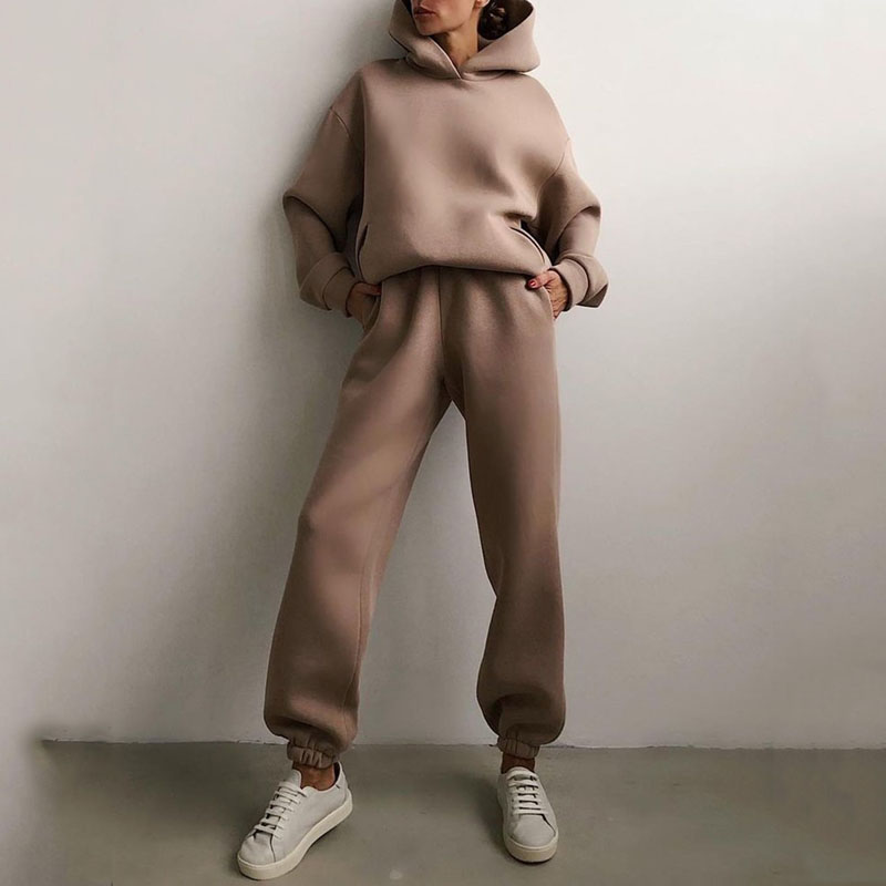 Autumn Winter Women Sweat Suits Crop Top Oversize Hoodies Set  Suits & Separates